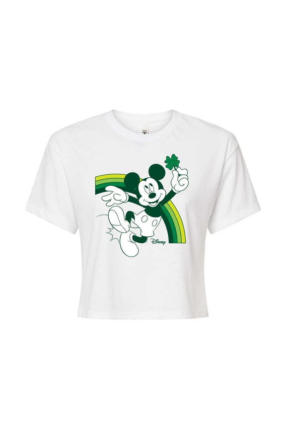 - Mickey Green Rainbow - Juniors Cropped Cotton Blend T-Shirt