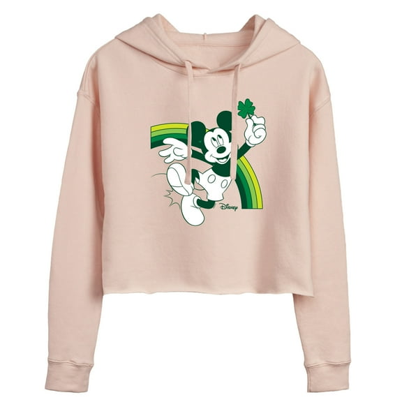 Disney - Mickey Green Rainbow - Juniors Cropped Pullover Hoodie