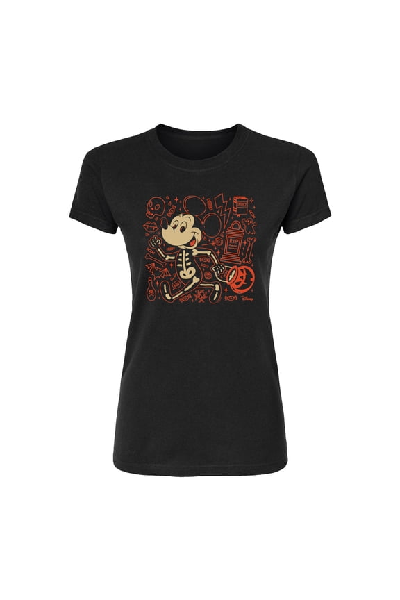 - Mickey Hallow Doodles - Juniors Fitted Graphic T-Shirt