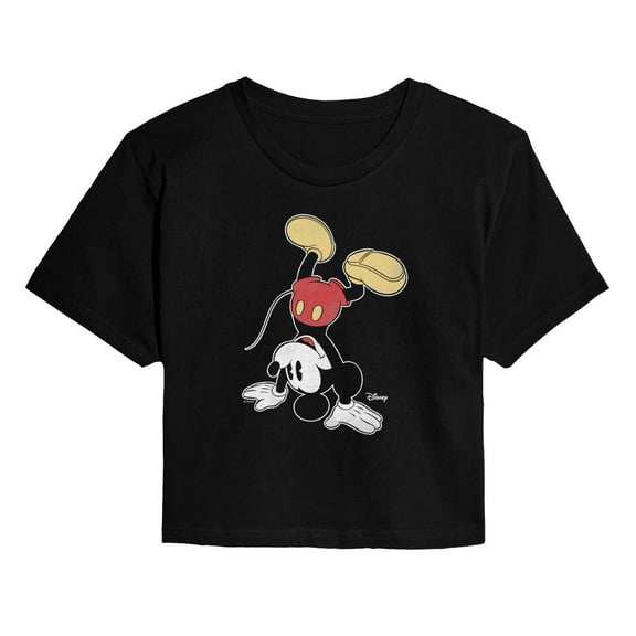 Disney - Mickey Handstand - Juniors Cropped Short Sleeve Graphic T-Shirt