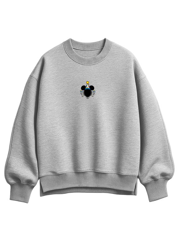- Mickey Head Bday Hat Women's Oversized Fleece Crew Sweatshirt
