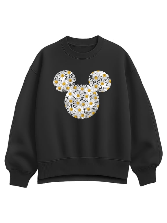 - Mickey Head Daisies Women's Oversized Fleece Crew Sweatshirt