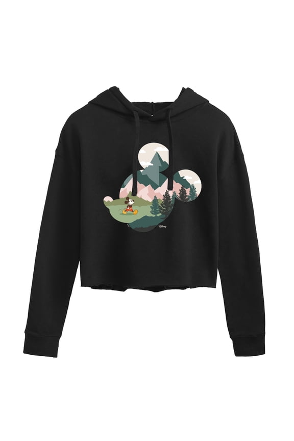 - Mickey Head Nature Fill - Juniors Cropped Pullover Hoodie