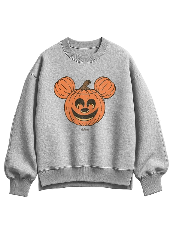- Mickey Head Pumpkin Women's Oversized Fleece Crew Sweatshirt
