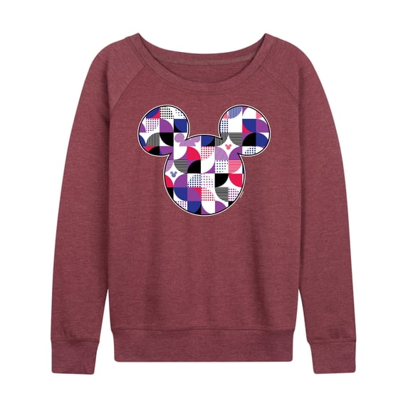 Disney - Mickey Head Solid Geo Women's Lightweight French Terry Wide Neck Long Sleeve Graphic Shirt