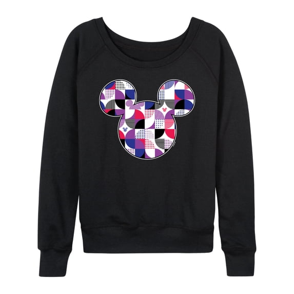 Disney - Mickey Head Solid Geo Women's Lightweight French Terry Wide Neck Long Sleeve Graphic Shirt