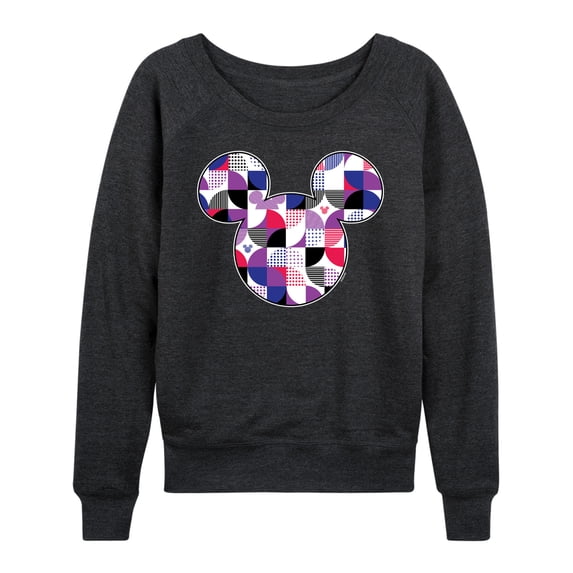 Disney - Mickey Head Solid Geo Women's Lightweight French Terry Wide Neck Long Sleeve Graphic Shirt