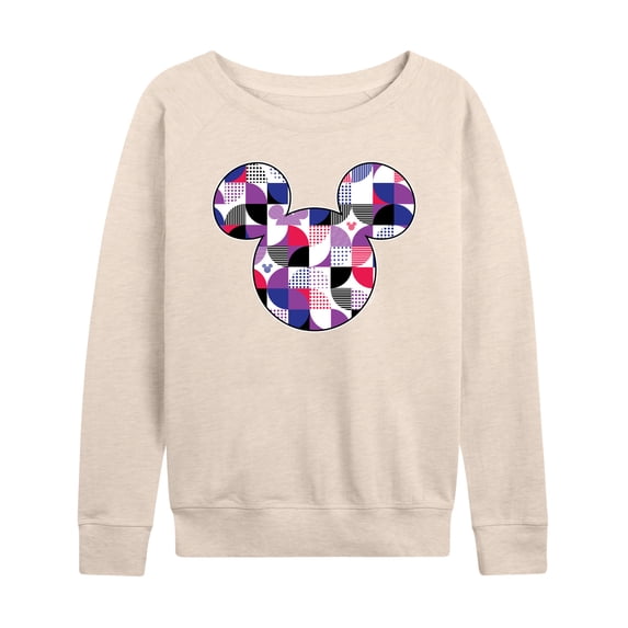 Disney - Mickey Head Solid Geo Women's Lightweight French Terry Wide Neck Long Sleeve Graphic Shirt