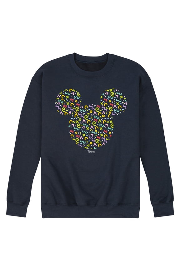 - Mickey Head With Pattern - Men's Crew Neck Fleece Pullover