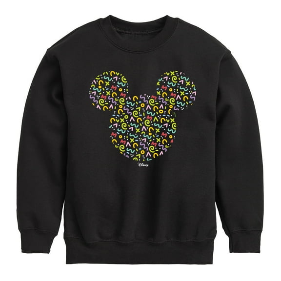 Disney - Mickey Head With Pattern - Toddler & Youth Crewneck Fleece Sweatshirt