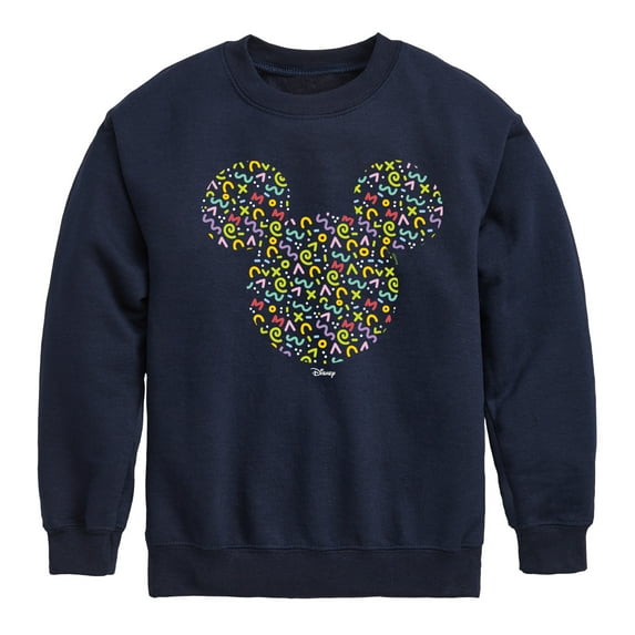Disney - Mickey Head With Pattern - Toddler & Youth Crewneck Fleece Sweatshirt