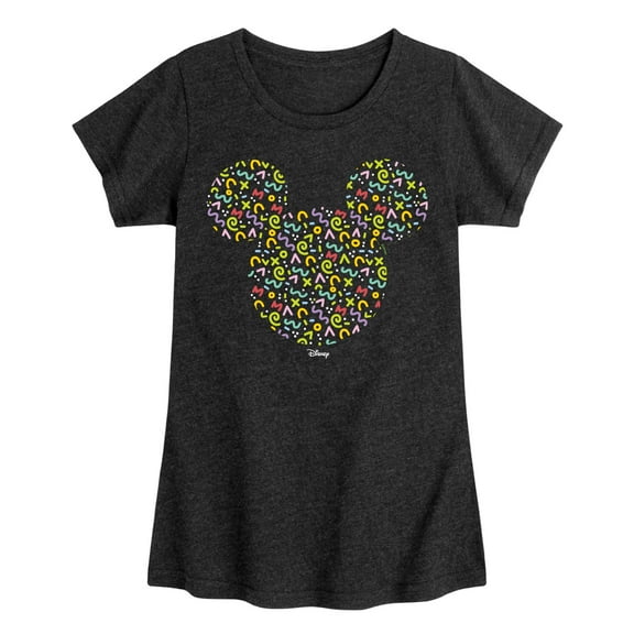Disney - Mickey Head With Pattern - Toddler & Youth Girls Short Sleeve Graphic T-Shirt
