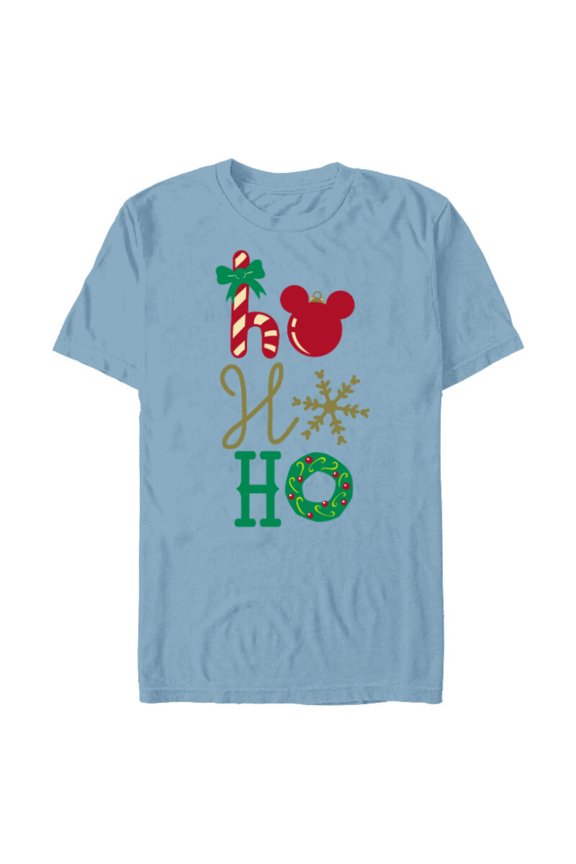 Mickey Icon Ho Ho Ho Holiday - Short Sleeve Blended T-Shirt for Adults- Customized-Ocean Blue