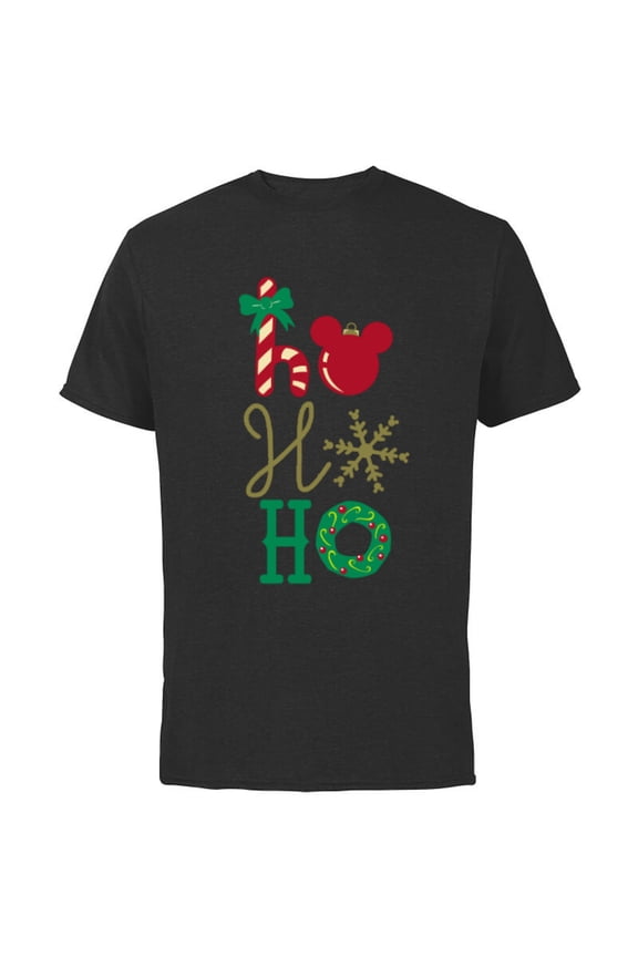 Mickey Icon Ho Ho Ho Holiday - Short Sleeve Cotton T-Shirt for Adults- Customized-Black