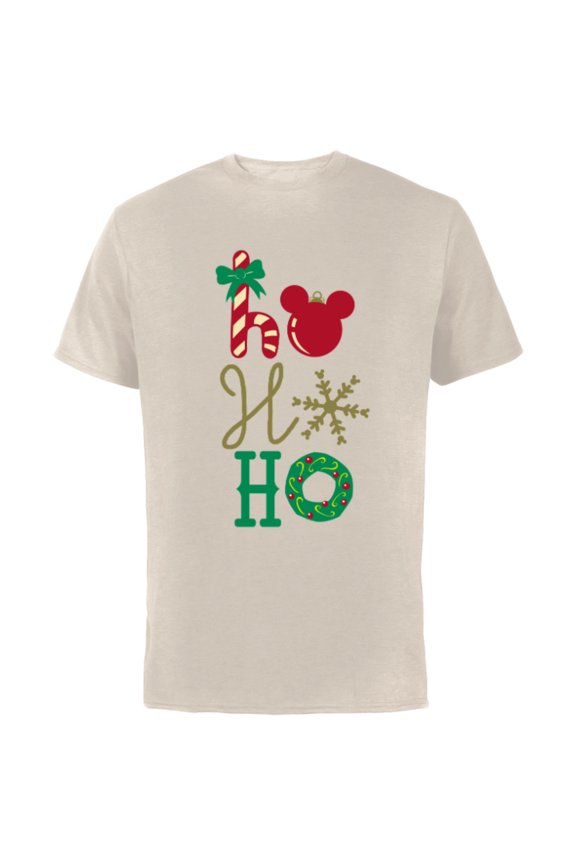 Mickey Icon Ho Ho Ho Holiday - Short Sleeve Cotton T-Shirt for Adults- Customized-Natural