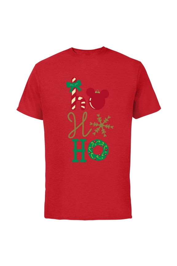Mickey Icon Ho Ho Ho Holiday - Short Sleeve Cotton T-Shirt for Adults- Customized-Red