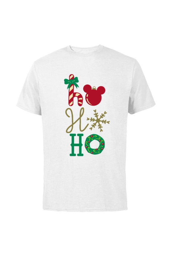 Mickey Icon Ho Ho Ho Holiday - Short Sleeve Cotton T-Shirt for Adults- Customized-White