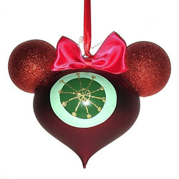Disney Mickey Icon Red Ornament with Bow, Green and Gold