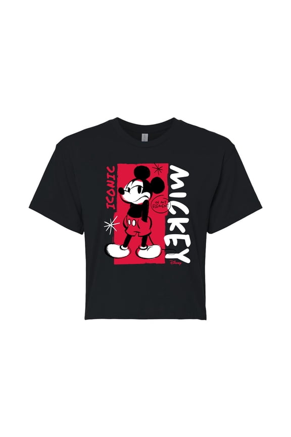 - Mickey Iconic - Juniors Cropped Cotton Blend T-Shirt