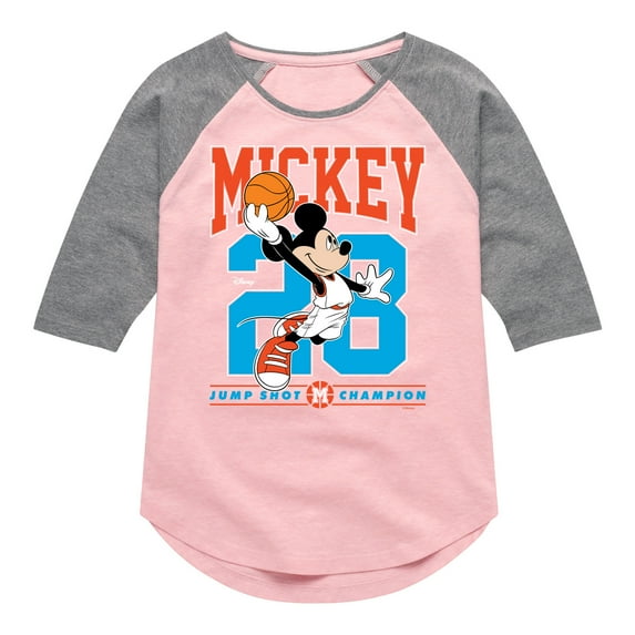 Disney - Mickey Jump Shot - Toddler & Youth Girls Raglan Graphic T-Shirt