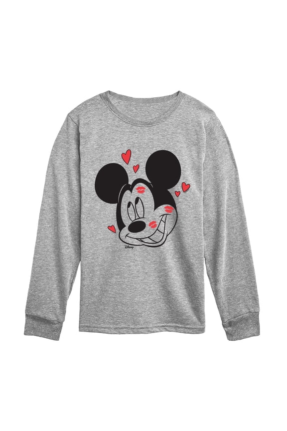- Mickey Kissy Face - Youth Boys Long Sleeve Graphic T-Shirt
