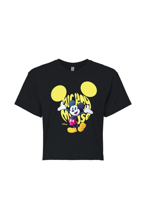 - Mickey Logo - Juniors Cropped Cotton Blend T-Shirt
