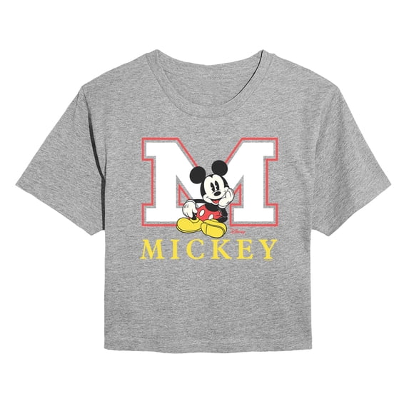 Disney - Mickey M Block Letter - Juniors Cropped Short Sleeve Graphic T-Shirt
