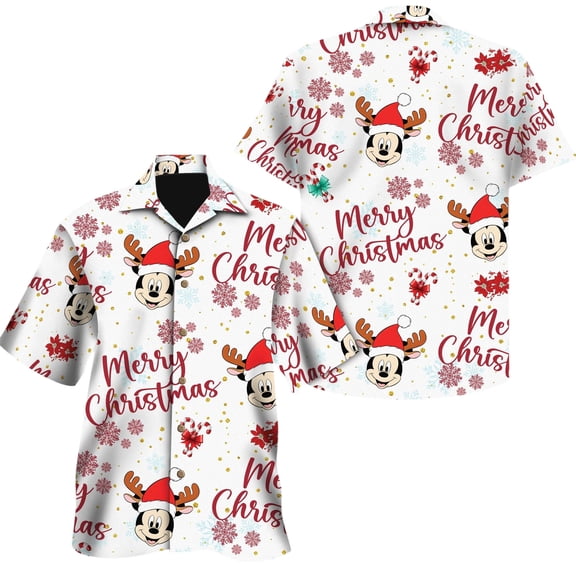 Disney Mickey Merry Christmas Hawaiian Shirt, Disney Birthday Gift For Kid Adult, Disneyland Trip, Mickey Minnie Goofy Pluto Donald Daisy