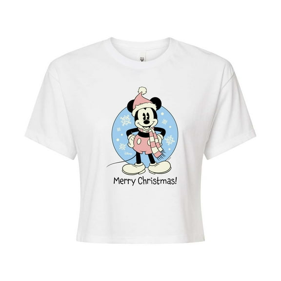 Disney - Mickey Merry Christmas - Juniors Cropped Cotton Blend T-Shirt