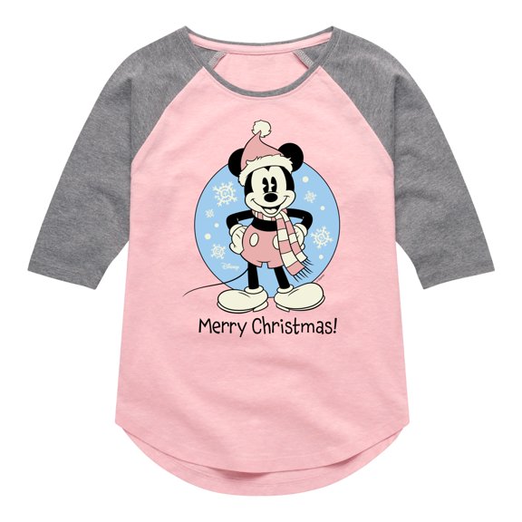 Disney - Mickey Merry Christmas - Toddler & Youth Girls Raglan Graphic T-Shirt