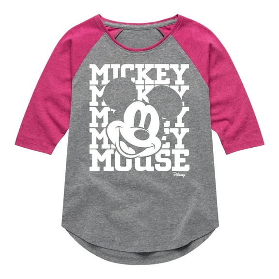 Disney - Mickey, Mickey, Mickey Mouse - Toddler & Youth Girls Raglan Graphic T-Shirt