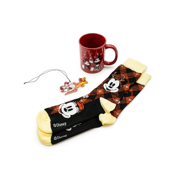 Disney Mickey & Minnie 12 oz Mug, Socks and Acrylic Dcor Holiday Gift Set
