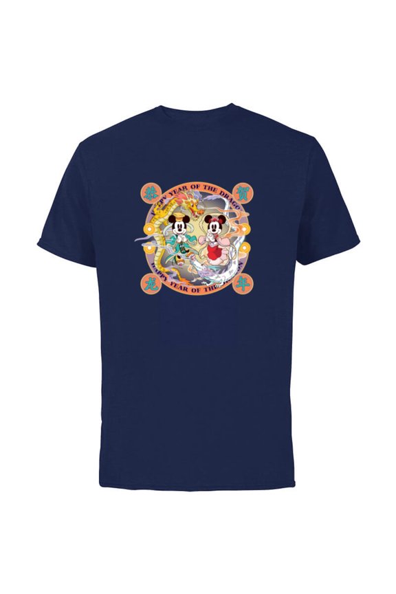 Mickey Minnie 2024 Happy Lunar New Year of the Dragon - Short Sleeve Cotton T-Shirt for Adults - Customized-Navy