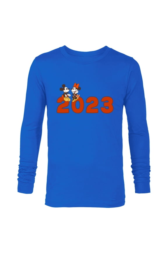 Mickey & Minnie Chat 2023 100th Anniversary New Year - Long Sleeve T-Shirt for Men - Customized-Navy