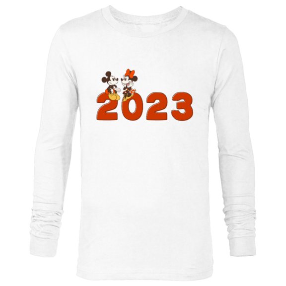Disney Mickey & Minnie Chat 2023 100th Anniversary New Year - Long Sleeve T-Shirt for Men - Customized-White