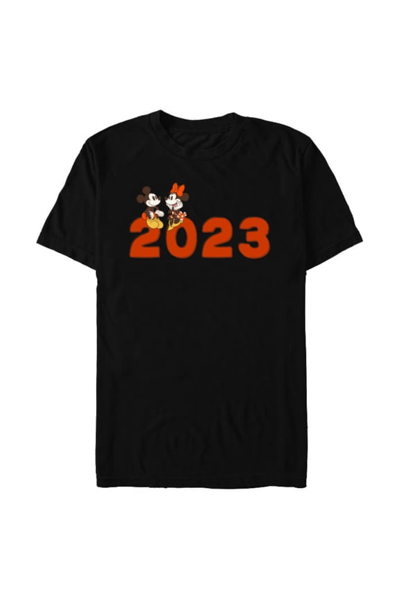 Mickey & Minnie Chat 2023 100th Anniversary New Year - Short Sleeve Blended T-Shirt for Adults - Customized-Black
