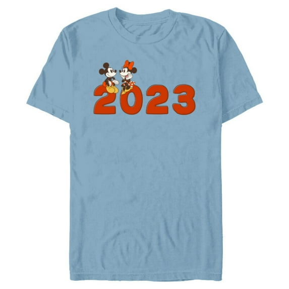 Disney Mickey & Minnie Chat 2023 100th Anniversary New Year - Short Sleeve Blended T-Shirt for Adults - Customized-Ocean Blue
