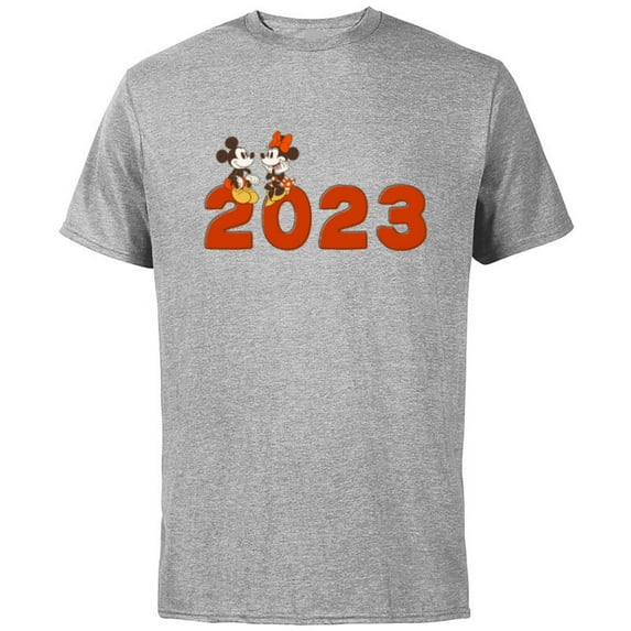 Disney Mickey & Minnie Chat 2023 100th Anniversary New Year - Short Sleeve Cotton T-Shirt for Adults - Customized-Athletic Heather