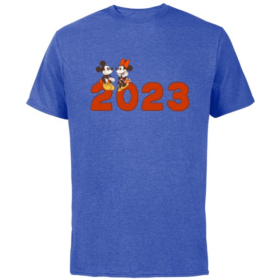Disney Mickey & Minnie Chat 2023 100th Anniversary New Year - Short Sleeve Cotton T-Shirt for Adults - Customized-Royal Heather