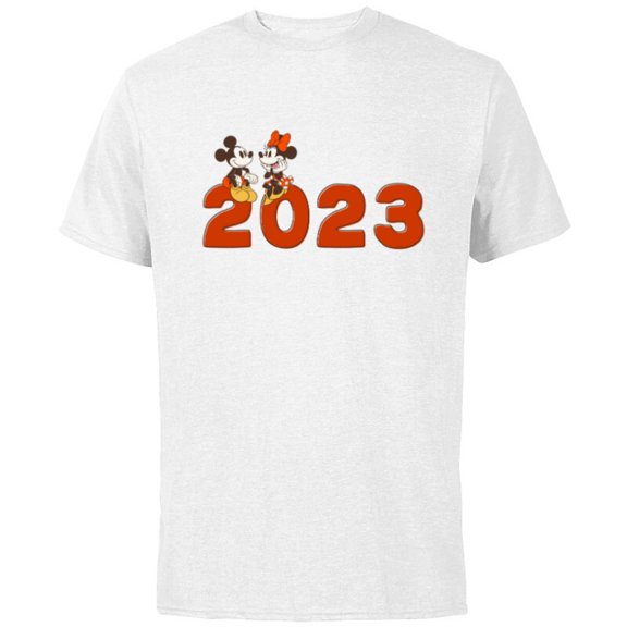 Disney Mickey & Minnie Chat 2023 100th Anniversary New Year - Short Sleeve Cotton T-Shirt for Adults - Customized-White