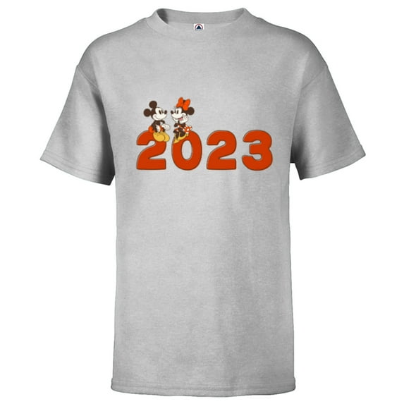 Disney Mickey & Minnie Chat 2023 100th Anniversary New Year - Short Sleeve T-Shirt for Kids - Customized-Athletic Heather