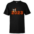 thumbnail image 1 of Disney Mickey & Minnie Chat 2023 100th Anniversary New Year - Short Sleeve T-Shirt for Kids - Customized-Black, 1 of 5