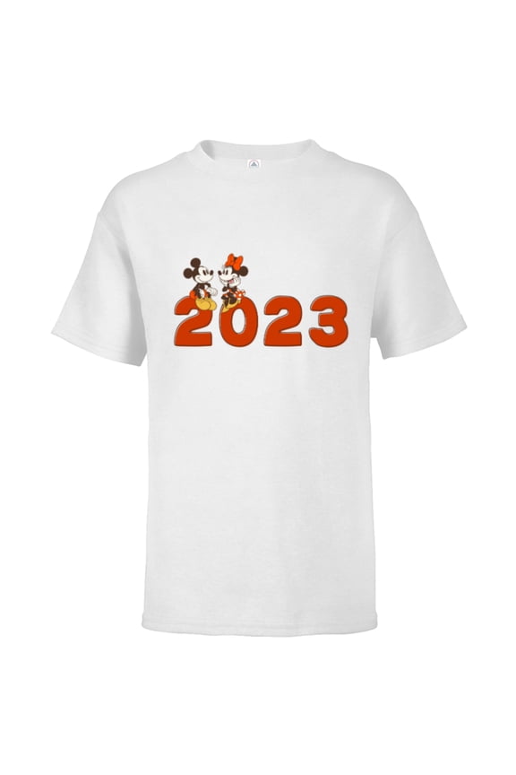 Mickey & Minnie Chat 2023 100th Anniversary New Year - Short Sleeve T-Shirt for Kids - Customized-White