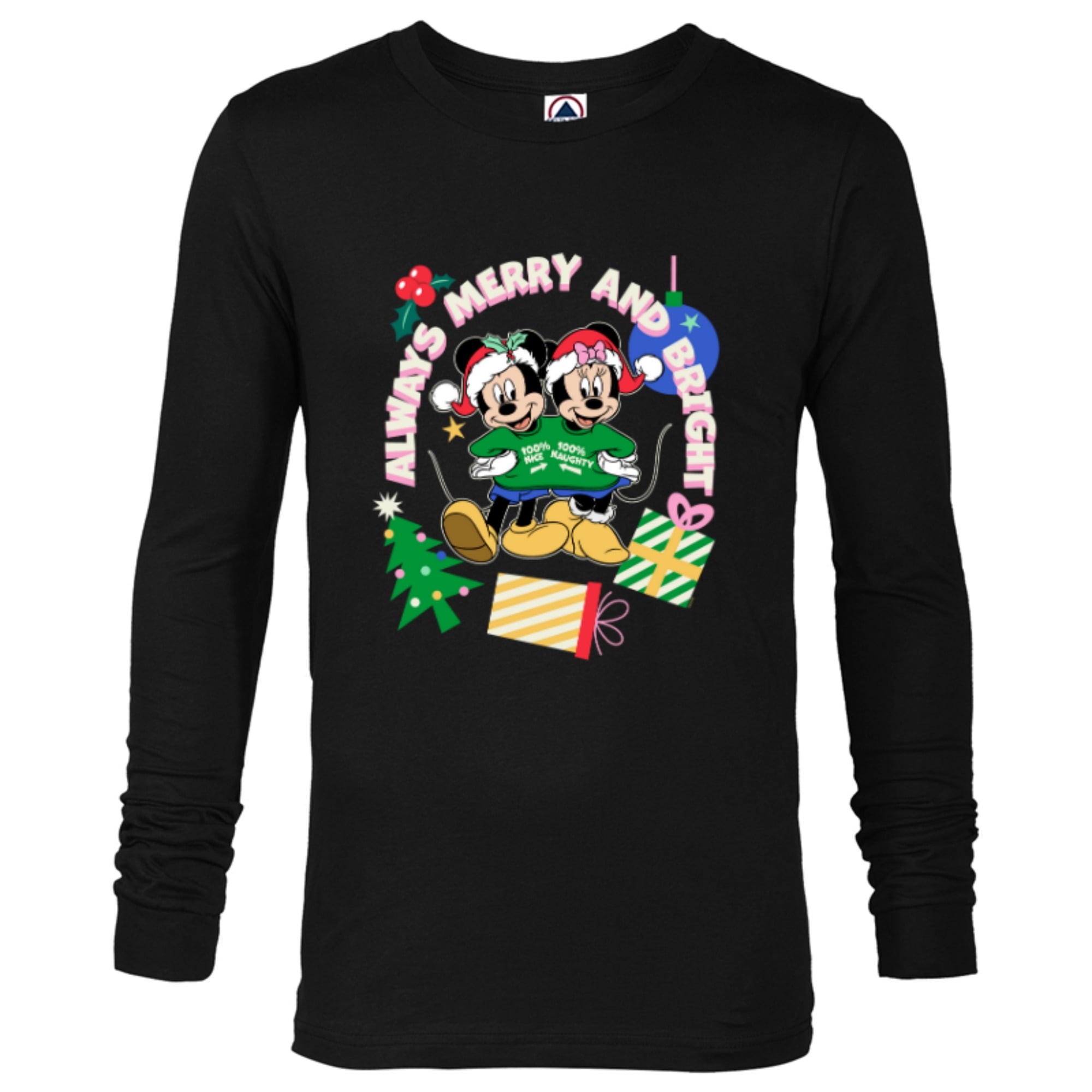 Disney Mickey & Minnie Christmas Always Merry & Bright Long Sleeve TShirt for Men