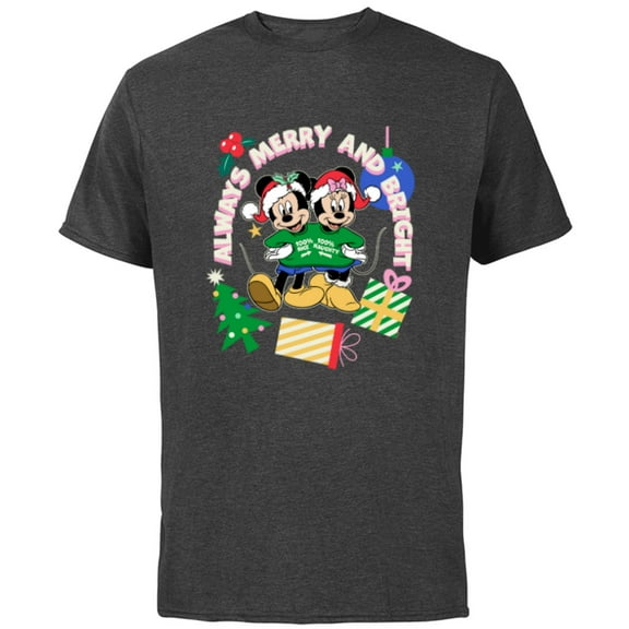 Disney Mickey & Minnie Christmas Always Merry & Bright - Short Sleeve Cotton T-Shirt for Adults - Customized-Charcoal