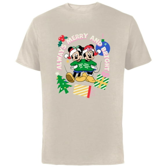 Disney Mickey & Minnie Christmas Always Merry & Bright - Short Sleeve Cotton T-Shirt for Adults - Customized-Natural
