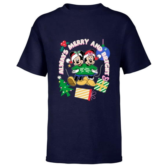 Disney Mickey & Minnie Christmas Always Merry & Bright - Short Sleeve T-Shirt for Kids - Customized-Navy
