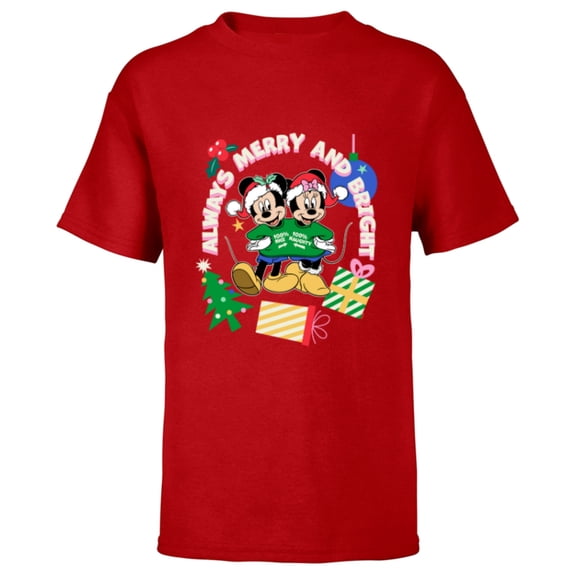 Disney Mickey & Minnie Christmas Always Merry & Bright - Short Sleeve T-Shirt for Kids - Customized-Red