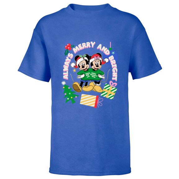 Disney Mickey & Minnie Christmas Always Merry & Bright - Short Sleeve T-Shirt for Kids - Customized-Royal