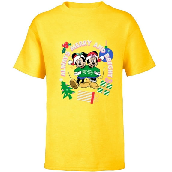 Disney Mickey & Minnie Christmas Always Merry & Bright - Short Sleeve T-Shirt for Kids - Customized-Yellow